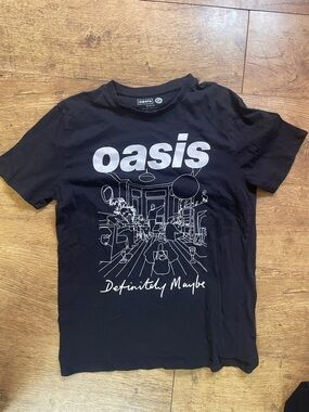 Oasis Definitely Maybe Band Graphic Tee - Black with White Print